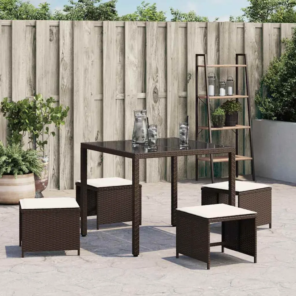 vidaXL Tuinkrukken 4 st met kussens 41x41x36 cm poly rattan bruin, foto 3