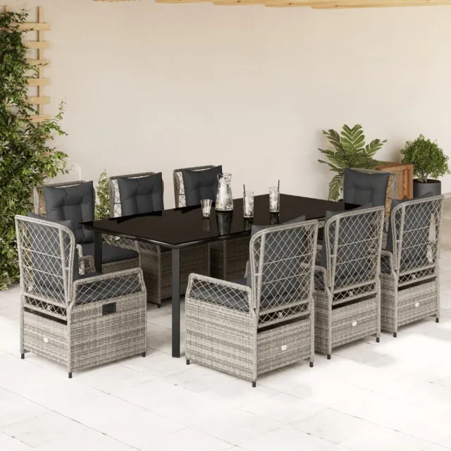 vidaXL 9-delige Tuinset met kussens poly rattan grijs, foto 2