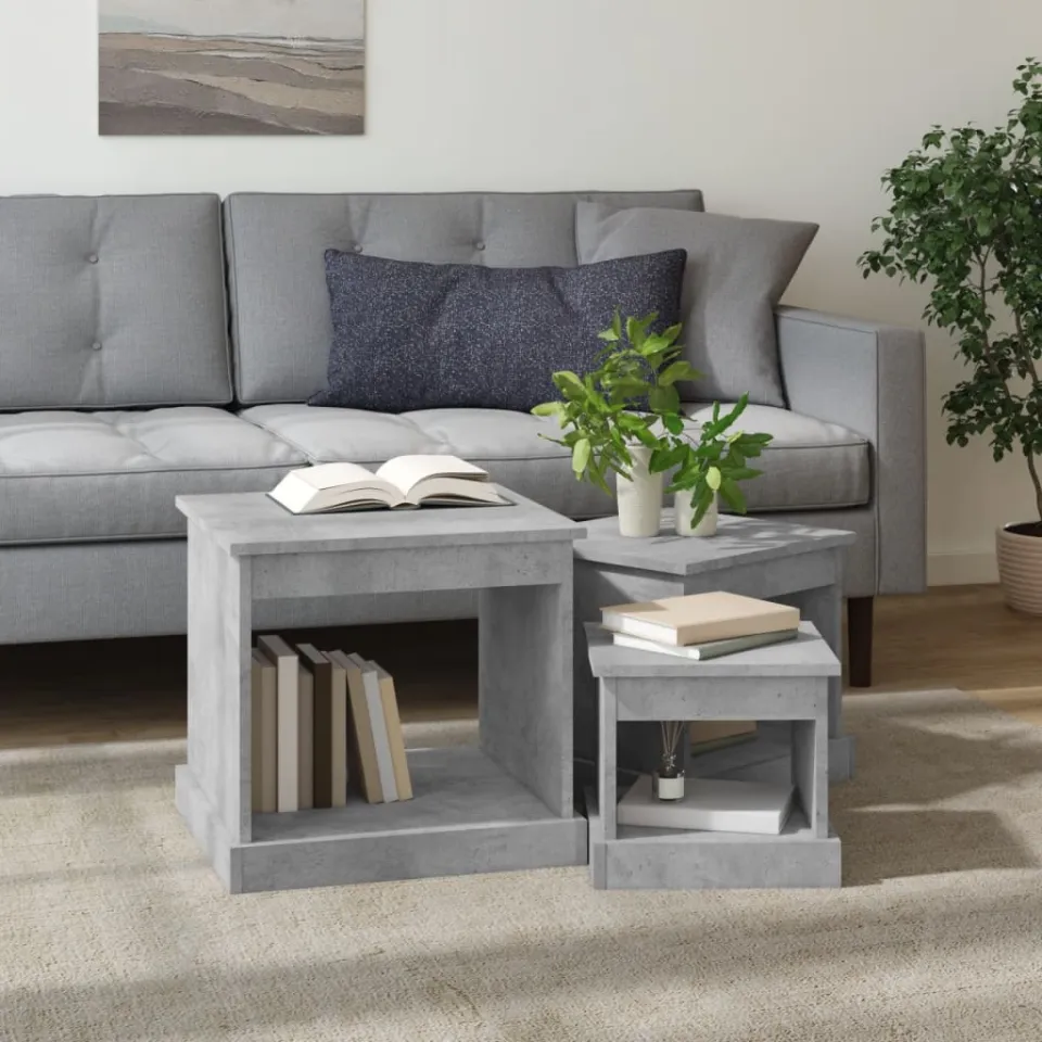 vidaXL 3-delige Salontafelset bewerkt hout betongrijs grijs, foto 3