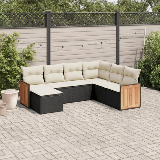 vidaXL 7-delige Loungeset met kussens poly rattan zwart, foto 2