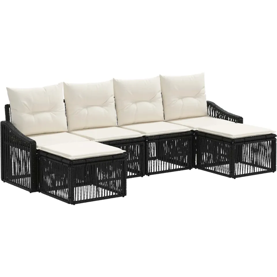 vidaXL Tuinbankenset 6 st 6-zits Zwart poly rattan, foto 3