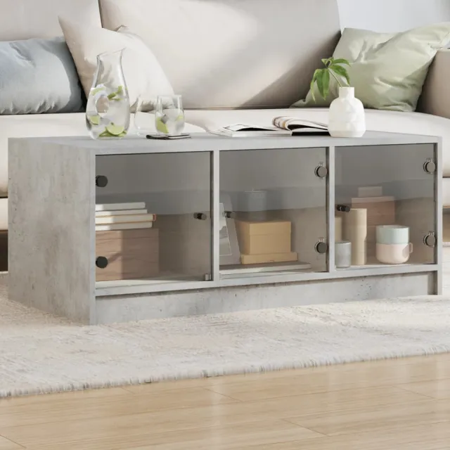 vidaXL Salontafel met glazen deuren 102x50x42 cm betongrijs