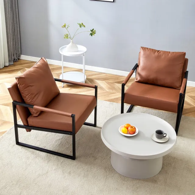 FloraGrace Fauteuil 68,5 cm – Moderne Leesstoel met Armleuningen – Kunstleer en Metaal – Voor Woonkamer, Slaapkamer en Bureau – Bruin Brown