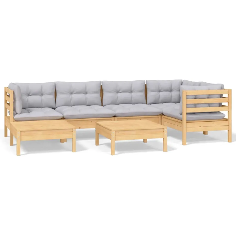 vidaXL 7-delige Loungeset met grijze kussens massief grenenhout grijs, foto 3