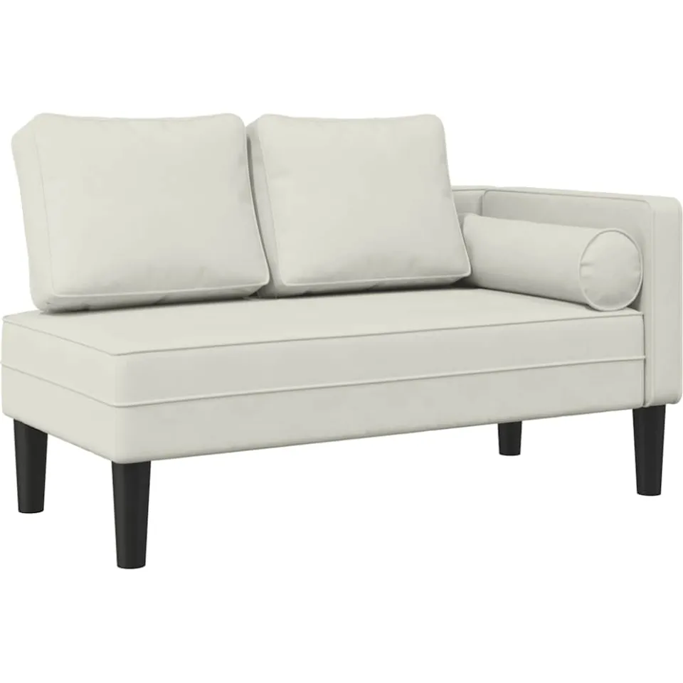 vidaXL Chaise longue met kussens fluweel crèmekleurig, foto 3