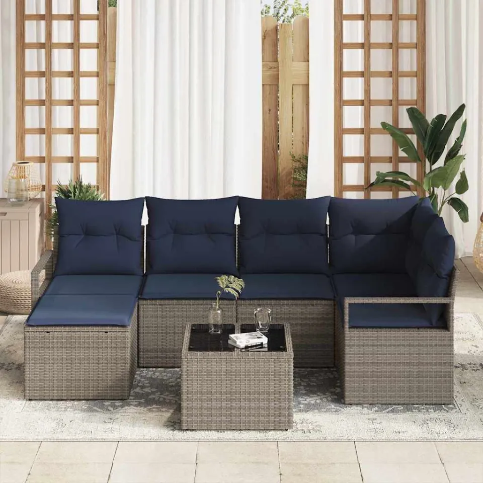vidaXL Bankstel 7 st Grijs poly rattan, foto 3