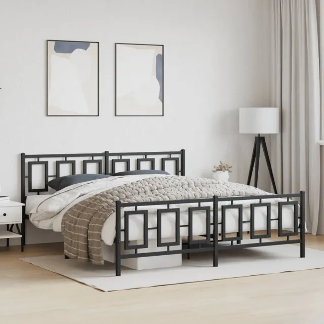 vidaXL Bedframe met hoofd- en voeteneinde metaal zwart 183x213 cm