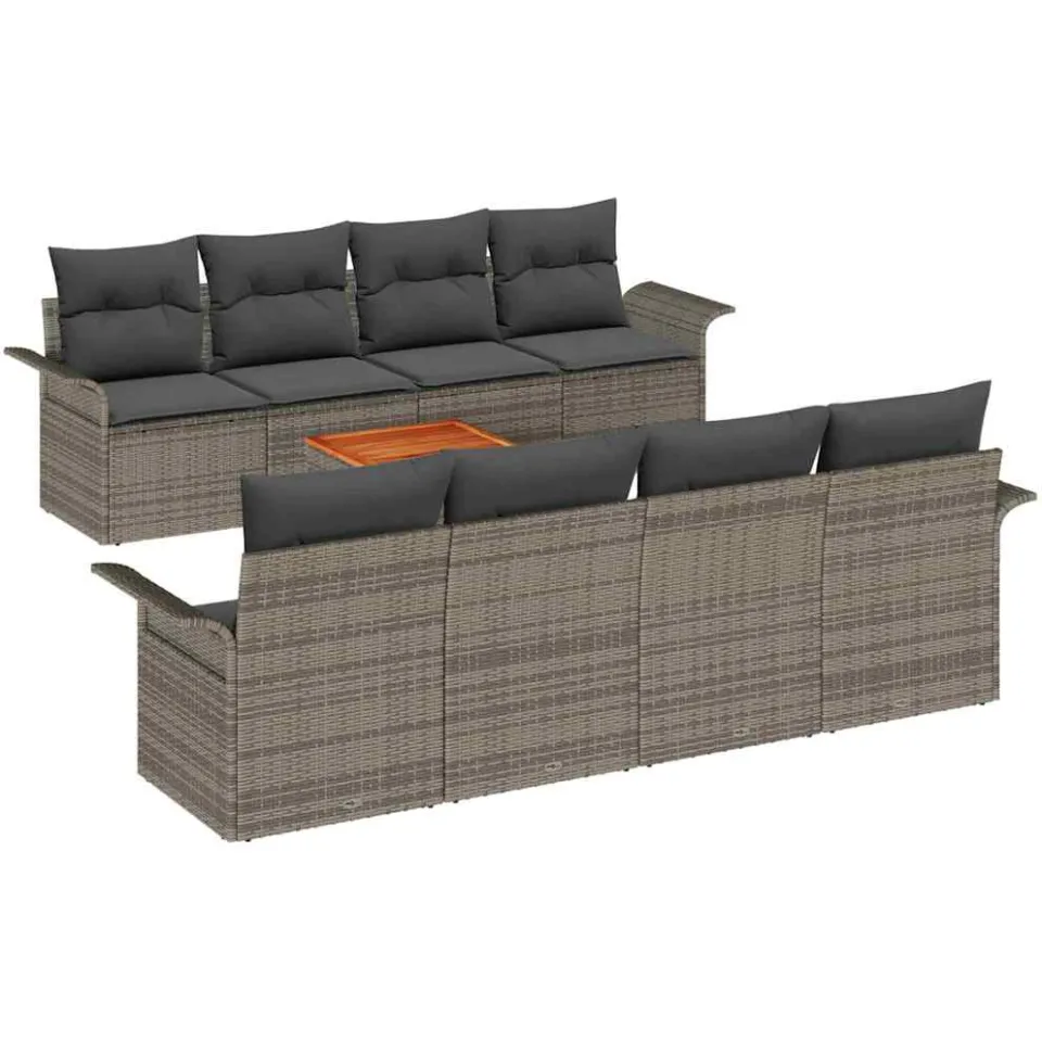 vidaXL Tuinbankenset 9 st Grijs poly rattan