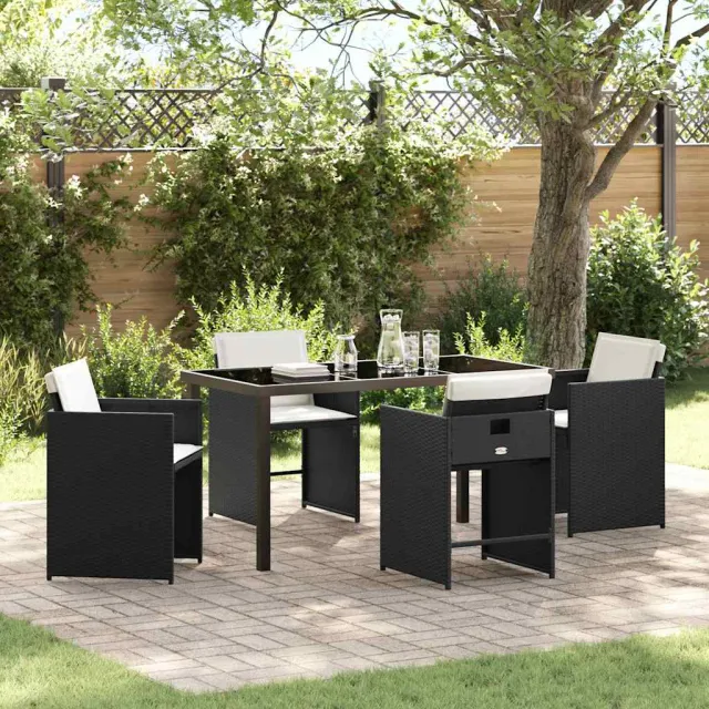 vidaXL Tuin eettafelset 5 st Zwart poly rattan