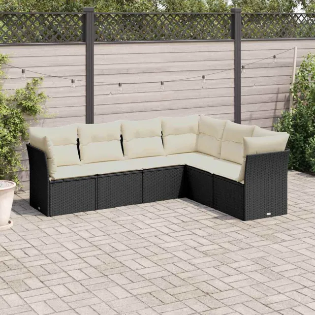 vidaXL 6-delige Loungeset met kussens poly rattan zwart, foto 2