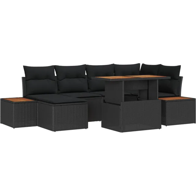 vidaXL Tuinbankenset 7 st Zwart poly rattan
