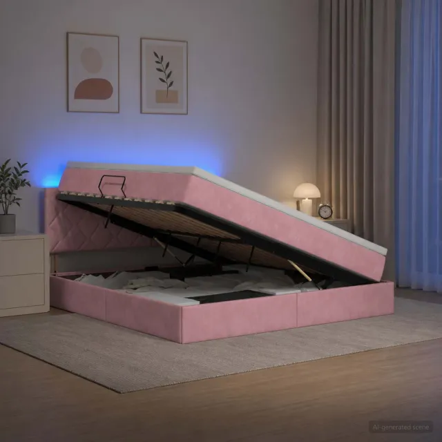 vidaXL LED Opslagbed met Matras Roze 180 x 200 cm Fluweel