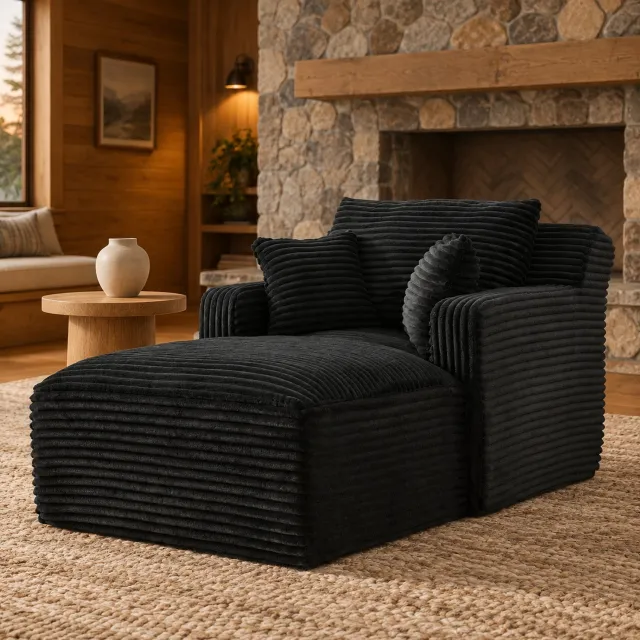 WUVRIE Chaise longue 166x100x69 cm - 1-zits ribstof met pocketveren - Zwart
