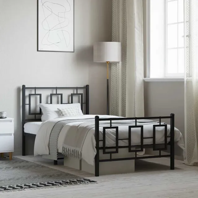 vidaXL Bedframe met hoofd- en voeteneinde metaal zwart 90x200 cm