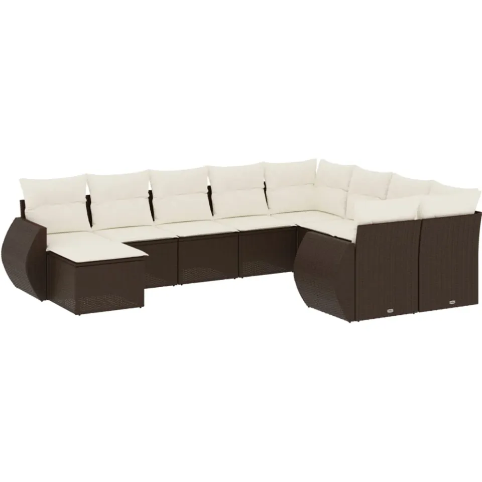 vidaXL 10-delige Loungeset met kussens poly rattan bruin