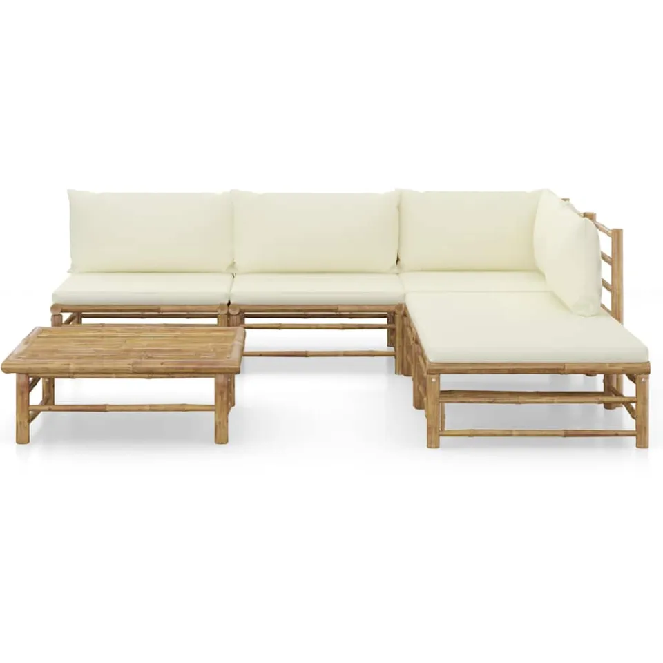 vidaXL 6-delige Loungeset met crèmewitte kussens bamboe, foto 3
