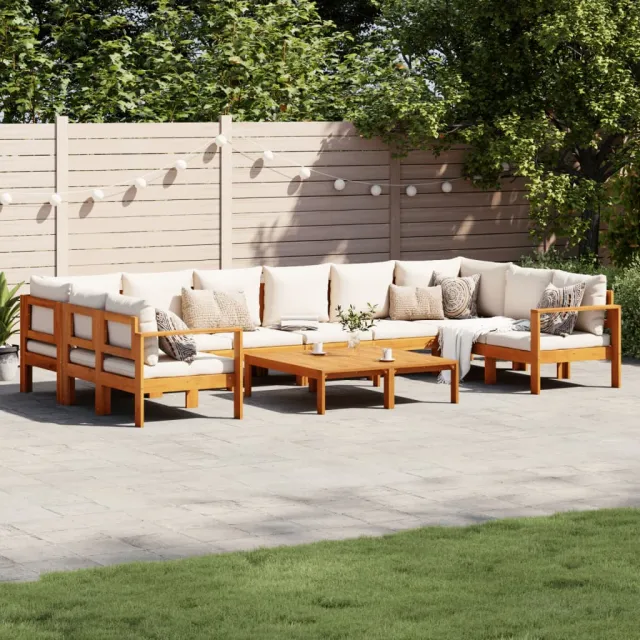 vidaXL 8-delige Loungeset met kussens massief acaciahout Crème