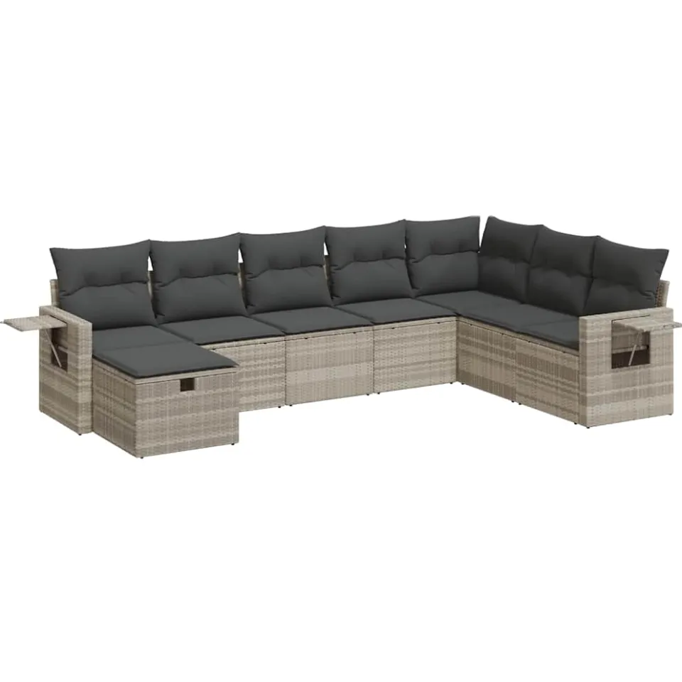 vidaXL 8-delige Loungeset met kussens poly rattan lichtgrijs grijs, foto 3