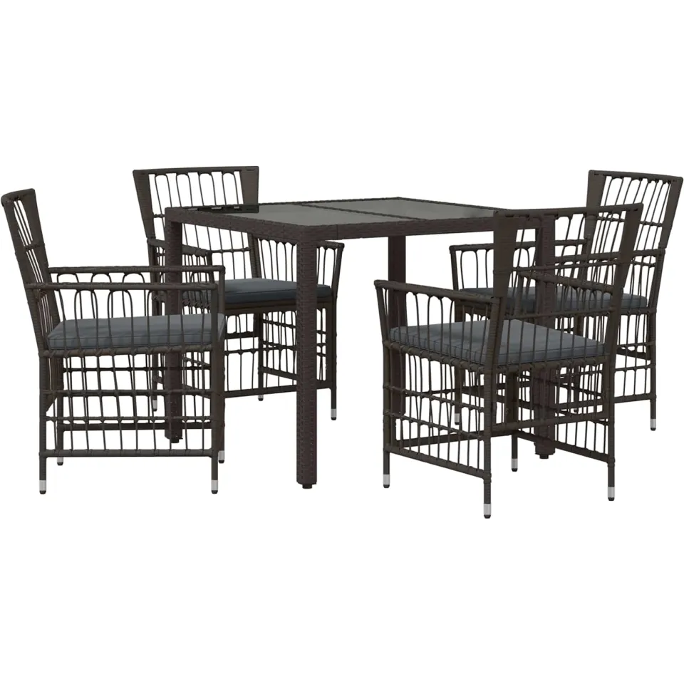 vidaXL Buiten eettafelset 5 st Zwart poly rattan, foto 3