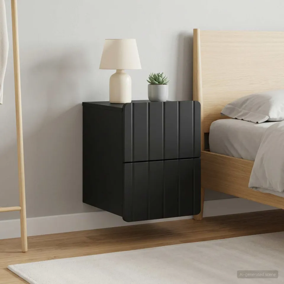 vidaXL Wandbeugel Bedkast 2 st Zwart 33 x 34,5 x 43 cm Bewerkt hout, foto 4