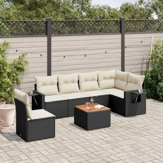 vidaXL 7-delige Loungeset met kussens poly rattan zwart, foto 2