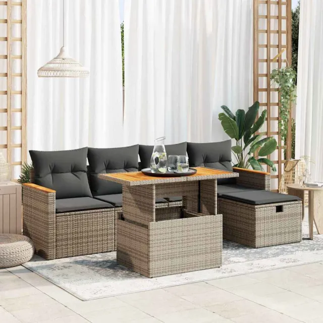 vidaXL 6-delige Loungeset met kussens poly rattan grijs, foto 2