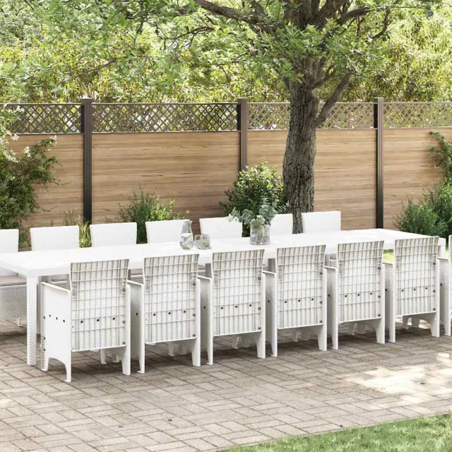 vidaXL Tuin Eettafelset met kussens 15 st Wit PP