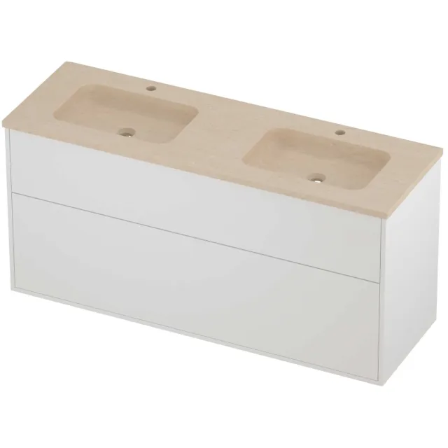 Proline Rollo Badmeubelset Hardsteen Elegant 2 Laden 140x46x67 cm Sand Stone Mat White Mat Wit