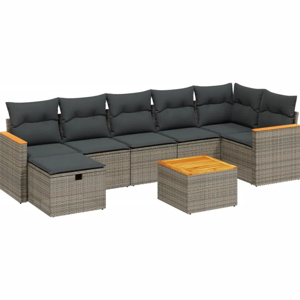vidaXL 8-delige Loungeset met kussens poly rattan grijs