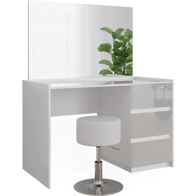 Vicco Kaptafel Marla, Wit Hoogglans, 120 cm met spiegel en kruk