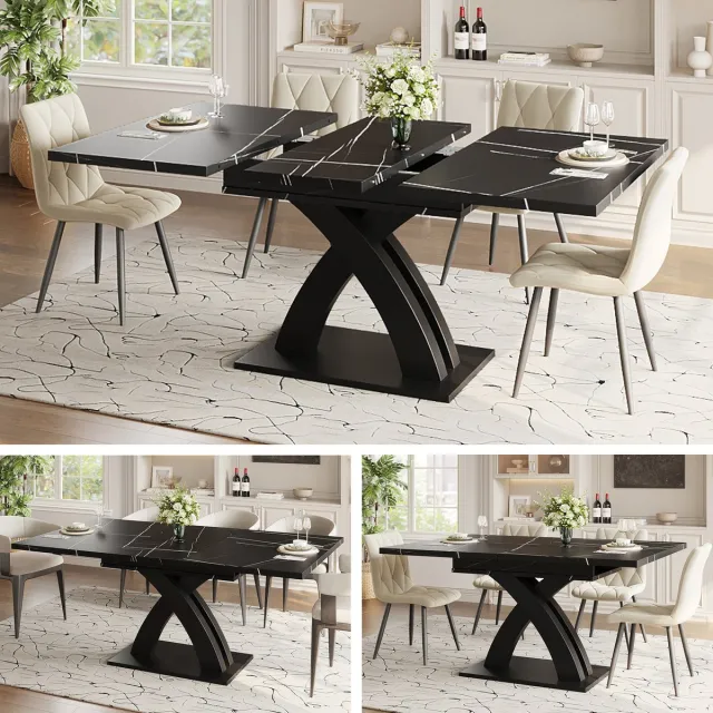 Merax Uitschuifbare eettafel 120-160 x 80 x 76 cm - geschikt voor eetkamer - keuken of terras - plaats voor 6 personen - zwart