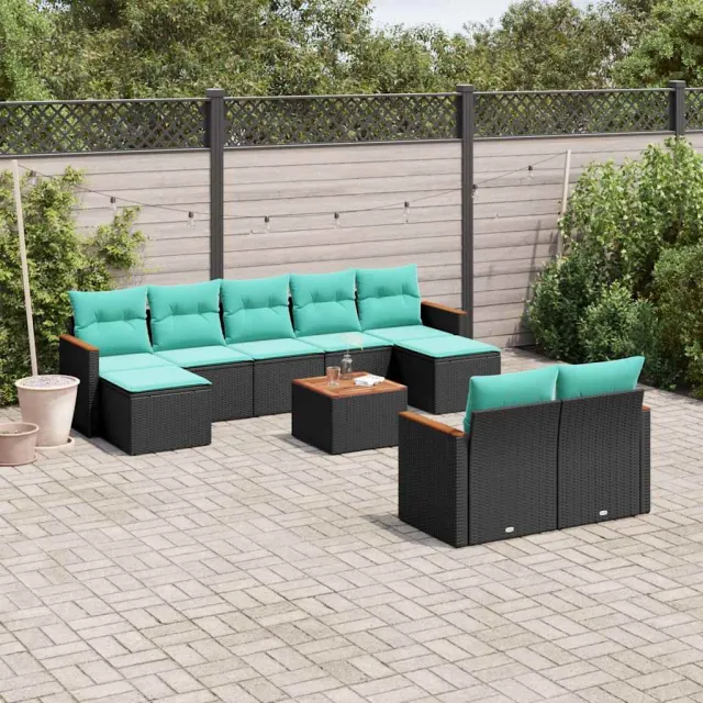 vidaXL 10-delige tuinbankset met kussens van zwart polyrotan, foto 2