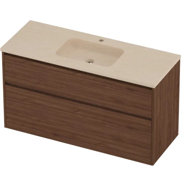 Proline Rollo Badmeubelset Hardsteen Elegant 1 Gat 120x46x67 cm Sand Stone Indian Walnut Houtlook