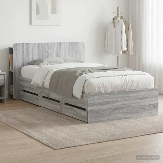 vidaXL Bedframe met opbergruimte en hoofdbord Grijs Sonoma 90 x 190 cm