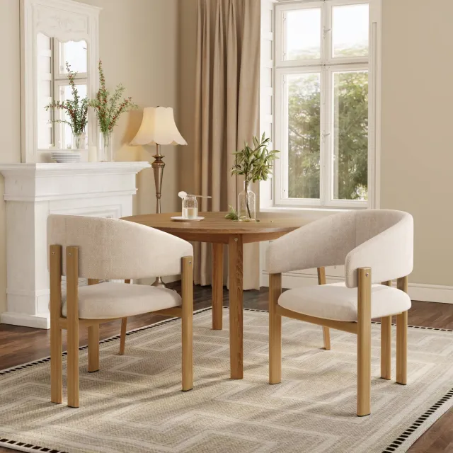 HAUSS SPOLE Eetkamerstoel Met Armleuningen - Metalen Frame Met Houtnerf - Modern Voor Eetkamer, Woonkamer En Thuiswerkplek - Beige