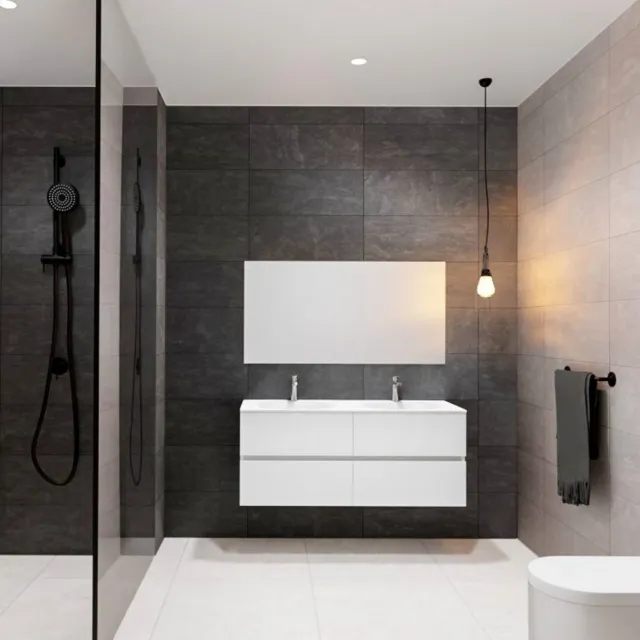 Boss & Wessing Badkamermeubel Solid Surface BWS Stockholm 120x46 cm Links Mat Wit 4 Laden (zonder kraangaten)