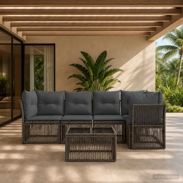 vidaXL Tuinbankenset 6 st 5-zits Grijs poly rattan