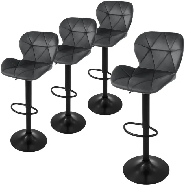 ml-design barkruk set van 4, fluwelen bekleding, grijs, met rugleuning en voetensteun, baliekruk in hoogte verstelbaar 63-83cm, 360° draaibaar, bistro kruk draaibare barkruk barstoelen
