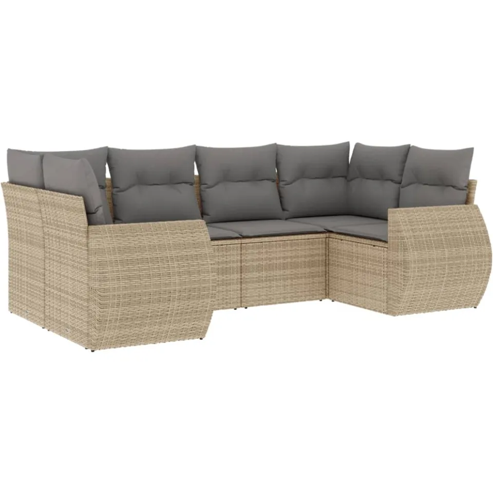 vidaXL 6-delige Loungeset met kussens poly rattan beige, foto 3
