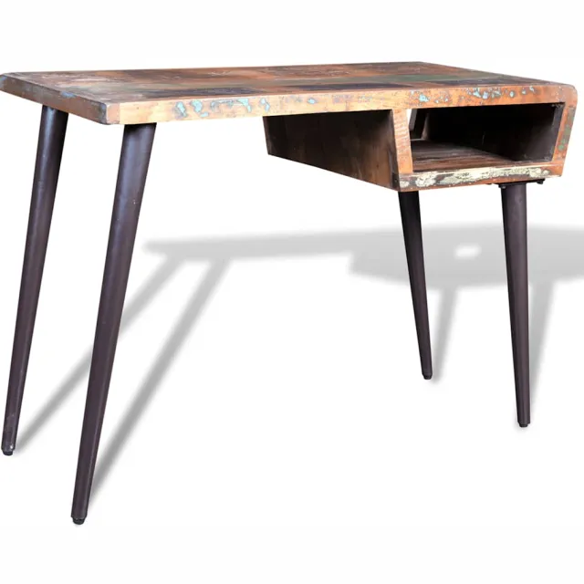 vidaXL Bureau met ijzeren poten gerecycled hout meerkleurig, foto 2