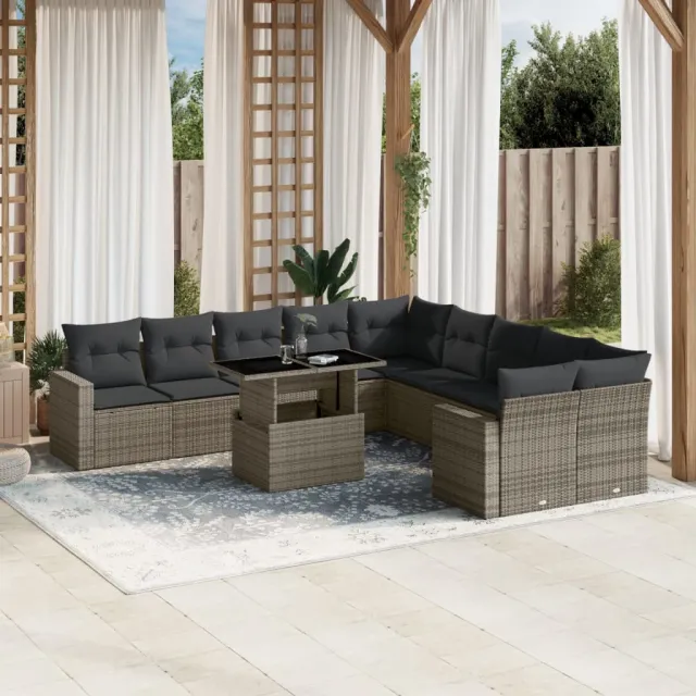 vidaXL 11-delige Loungeset met kussens poly rattan grijs, foto 2