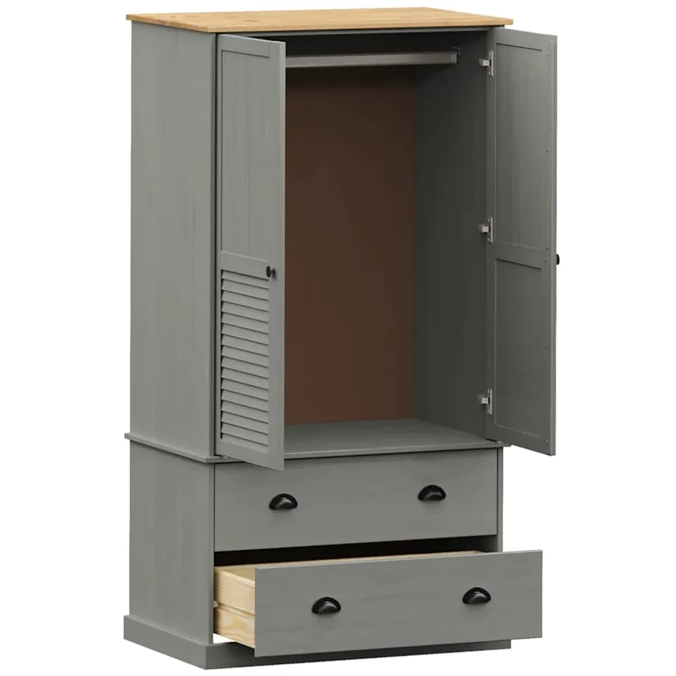 vidaXL Kledingkast VIGO 90x55x170 cm massief grenenhout grijs, foto 4