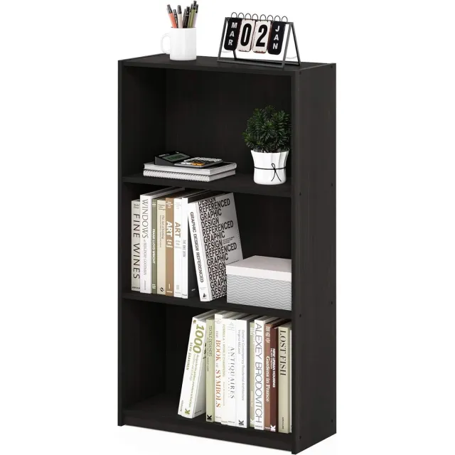 Furinno Basic boekenkast met 3 vakken, opbergrek, gelaagd hout, espresso, 23,49 x 23,49 x 100,33 cm bruin