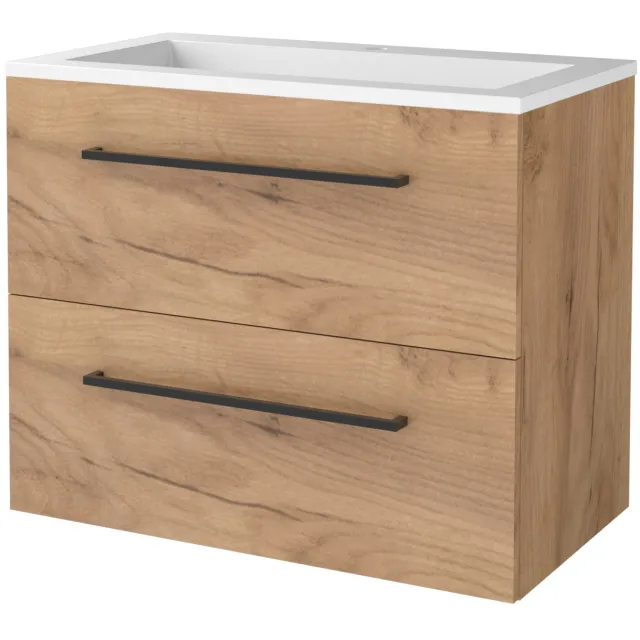 Boss & Wessing Badmeubelset BWS Salt 100x46cm Met Grepen 2 Lades Met Wastafel 2 Kraangaten Whisky Oak Bruin