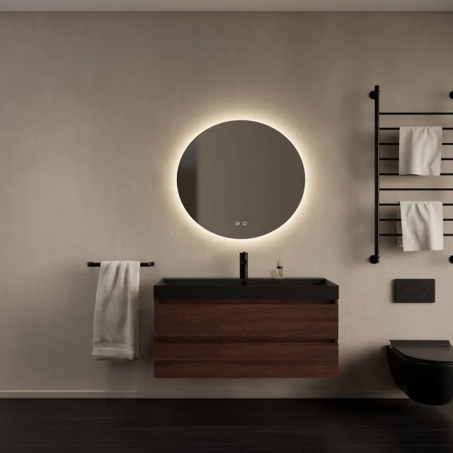 Gliss Design Badkamermeubelset Gliss Design Milan Met Lako Mat Zwarte Wastafel 100 cm Choco Eiken