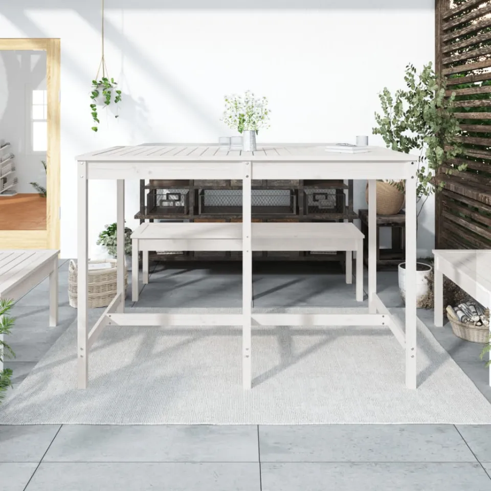 vidaXL Tuintafel 159,5x82,5x110 cm massief grenenhout wit, foto 3