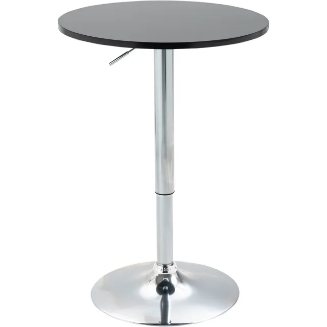 MODFU Ronde verstelbare bartafel draaibaar zwart Ø61×70–90 cm — MDF blad, metalen voet, 80 kg