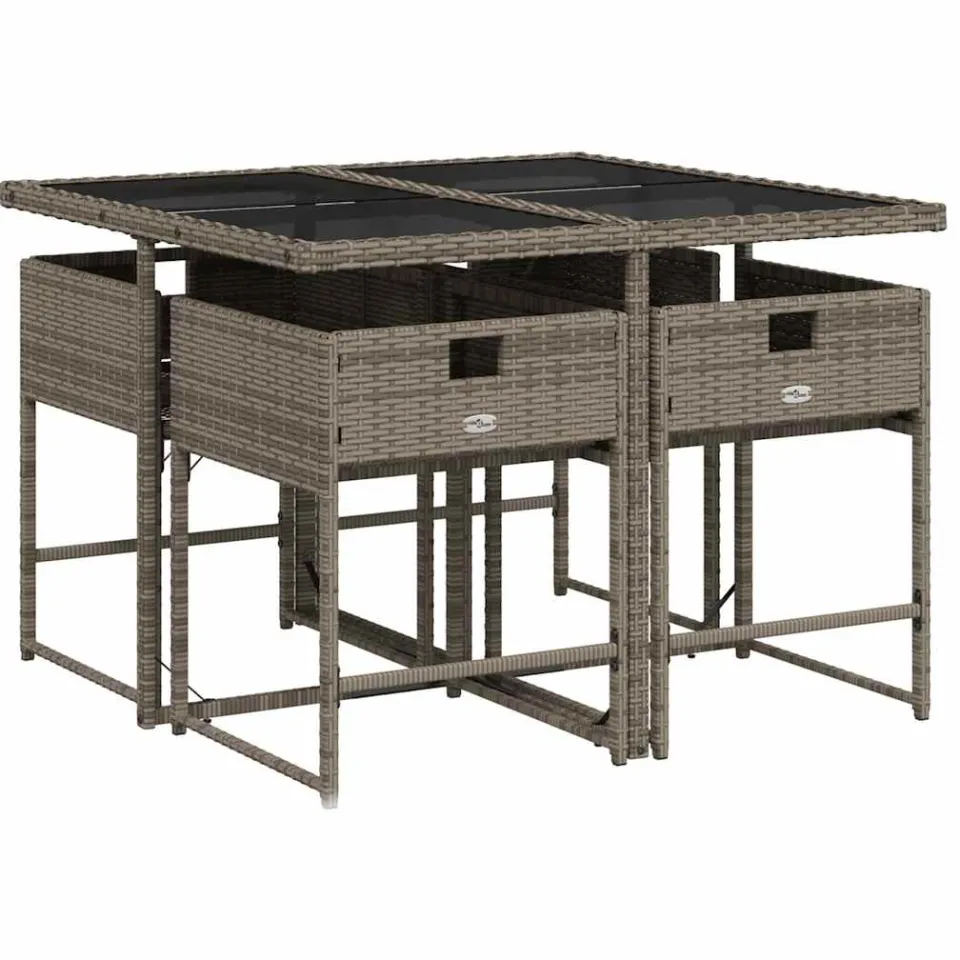 vidaXL 5-delige Tuinset met kussens poly rattan grijs, foto 4
