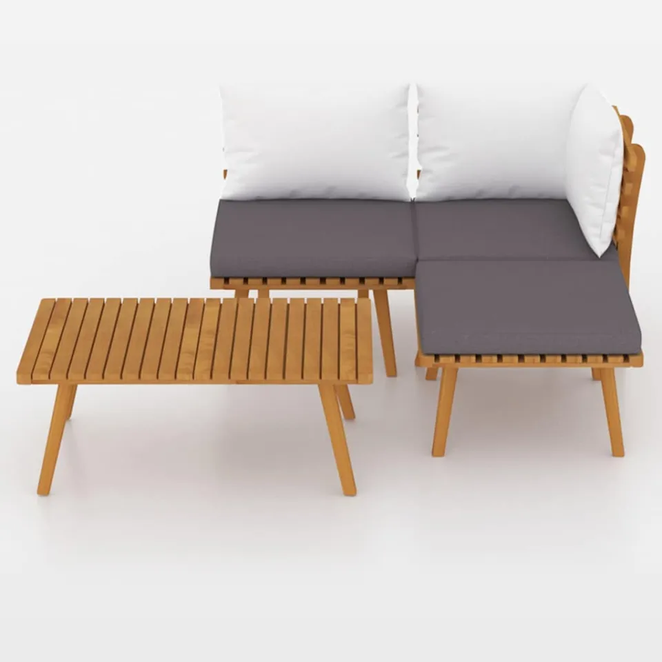 vidaXL 4-delige Loungeset met kussens massief acaciahout bruin, foto 3