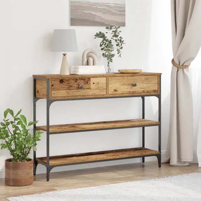 vidaXL Wandtafel - Oudhout - 100 - x - 25 - x - 75 - cm - Bewerkt - hout
